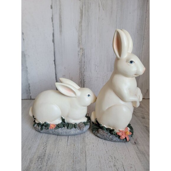 Vintage white bunny flower Easter rabbit home decor spring‎ figure set - Picture 2 of 5